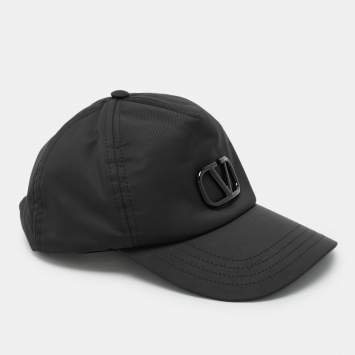 Pre Owned Valentino Black Nylon Logo Baseball Cap 