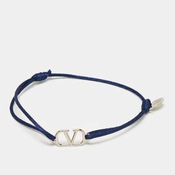 Pre Owned Valentino VLogo SIlver Tone Cord Bracelet