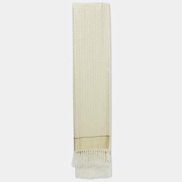 Pre Owned Valentino Gold Monogram Lurex Jacquard Fringed Scarf 