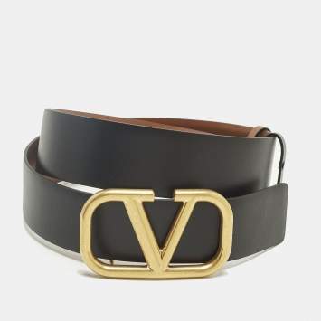Pre Owned Valentino Black/Brown Leather VLogo Reversible Belt 70 CM