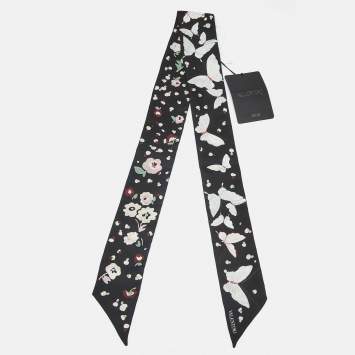 مملوكة مسبقًا Valentino Black Butterfly Print Silk Bandeau Scarf