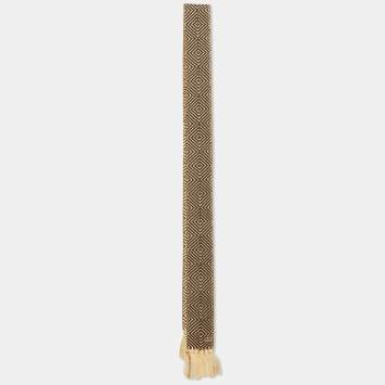 Pre Owned Valentino Garavani Brown/Cream Antibes Cotton Fringe Scarf Size Uni 