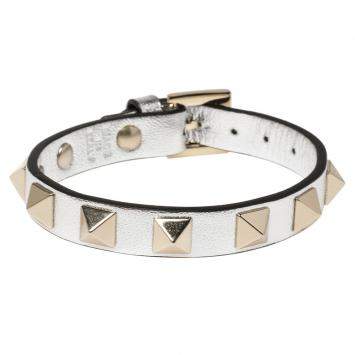 Pre Owned Valentino Silver Leather Rockstud Bracelet
