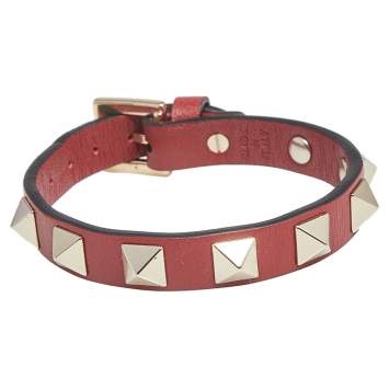 Pre Owned Valentino Red Leather Rockstud Wrap Bracelet