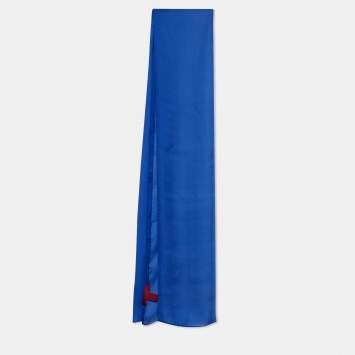 Pre Owned Valentino Blue Ombre VLogo Jacquard Silk Stole