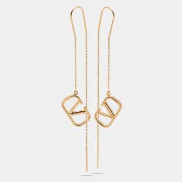 Pre Owned Valentino VLogo Gold Tone Drop Earings