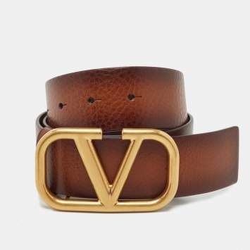 Pre Owned Valentino Brown Ombre Leather VLogo Buckle Belt 70CM