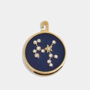 Pre Owned Valentino Zodiac Enamel Crystals Gold Tone Pendant