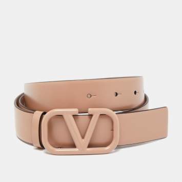 Pre Owned Valentino Beige Leather VLogo Belt Size 75CM
