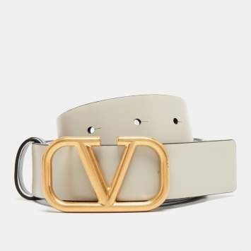 Pre Owned Valentino Blue/Grey Leather VLogo Reversible Belt 80 CM