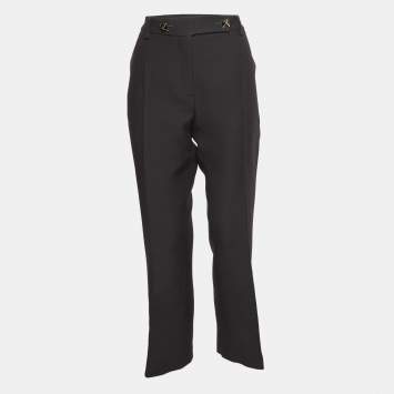 Pre Owned Valentino Black Wool & Silk Blend Button Detailed Trousers M