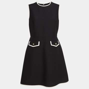 Pre Owned Valentino Black Wool Blend Stud Button Detail Short Dress M