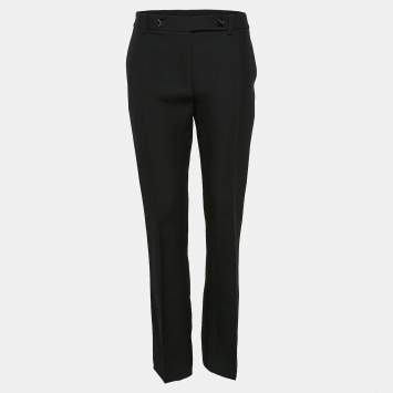 Pre Owned Valentino Black Wool and Silk Stud Buttoned Waist Trousers M