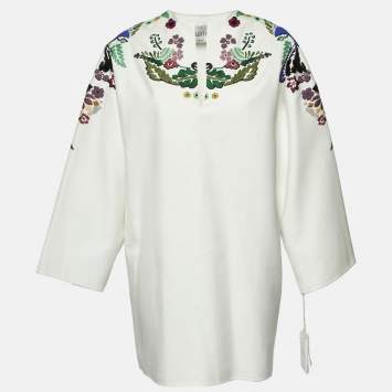 Pre Owned Valentino White World Arazzo Embroidered Cotton Kaftan Dress S