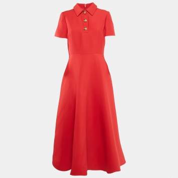 Pre Owned Valentino Red  Wool Crepe Couture Midi Dress M