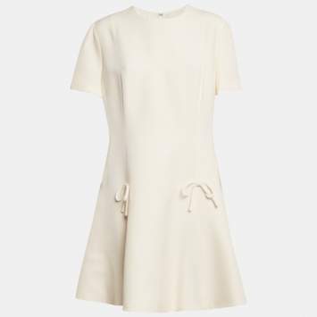 Pre Owned Valentino Cream Crepe Bow Detail Mini Dress XL