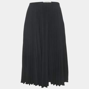 Pre Owned Valentino Black Sateen Plisse Midi Skirt S