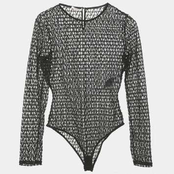 Valentino Black Mesh Toile Iconographe Bodysuit M