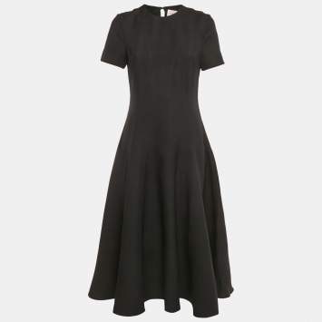 Valentino Black Wool Blend Paneled Midi Dress M