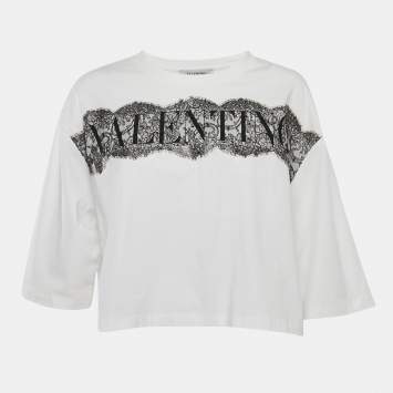 Pre Owned Valentino White Lace Detail Cotton Knit Oversized T-Shirt L