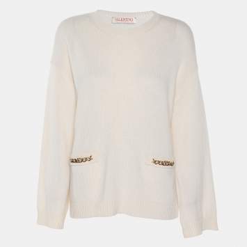 Pre Owned Valentino Cream Cashmere Knit Sweater XS