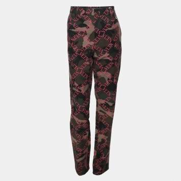 Pre Owned Valentino Multicolor/Pink Cotton VLTN Logo Camouflage Pants L