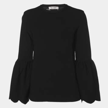 Pre Owned Valentino Black Jersey Flared Sleeve Tops M
