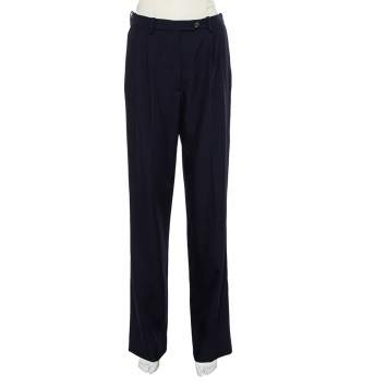 Pre Owned Valentino Navy Blue Wool High Waist Straight Leg Trousers S