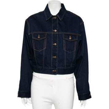 Pre Owned Valentino Navy Blue Denim Cropped Jacket S