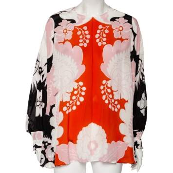 Pre Owned Valentino Multicolor Floral Printed Silk Cape Blouse S