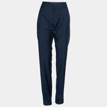 Pre Owned Valentino Navy Blue Wool Formal Trouser L