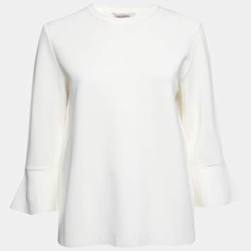 Pre Owned Valentino Ivory Knit Flared Cuff Detail Round Neck Top L