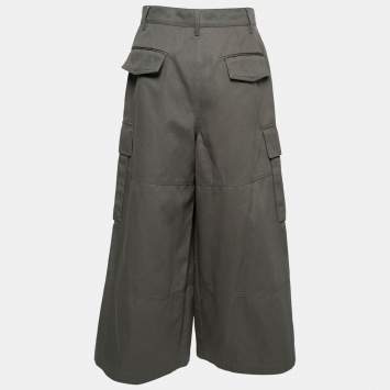 Pre Owned Valentino Olive Green Cotton Wide Leg Cargo Pants M