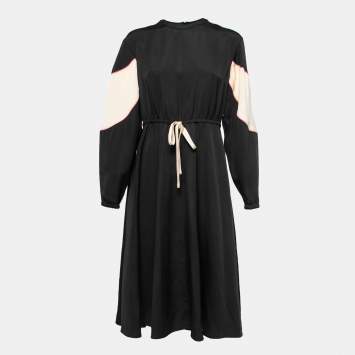 Pre Owned Valentino Black Long Sleeve Drawstring Waist Midi Dress M