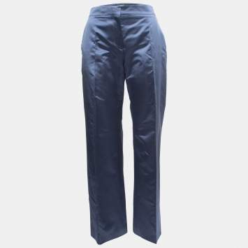 Pre Owned Valentino Blue Silk Straight Leg Pants M