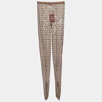 Pre Owned Valentino Brown Logo Patterned Semi-Sheer Stretch Tulle Tights L/XL