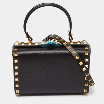 Pre Owned Valentino Black Leather Rockstud Alcove Box Top Handle Bag