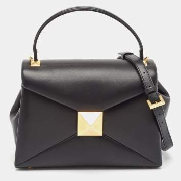 Pre Owned Valentino Black Leather Small One Stud Top Handle Bag