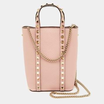 Pre Owned Valentino Light Pink Leather Rockstud Tote