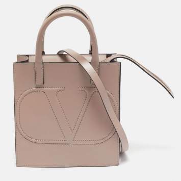 Pre Owned Valentino Beige Poudre Leather Small VLogo Walk Tote