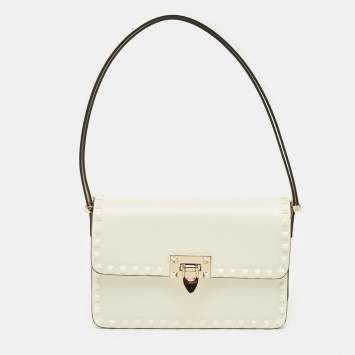 Valentino White Leather Rockstud 23 Shoulder Bag