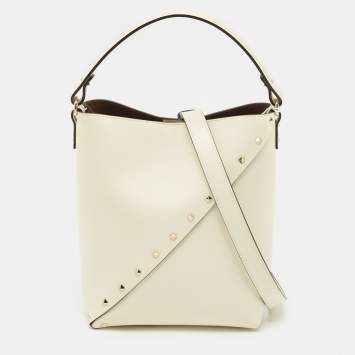 Valentino Off White Leather Small Rockstud Wipsy Bucket Bag