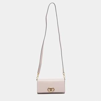 Pre Owned Valentino Pink Leather VLogo The Bold Edition Wallet on Strap