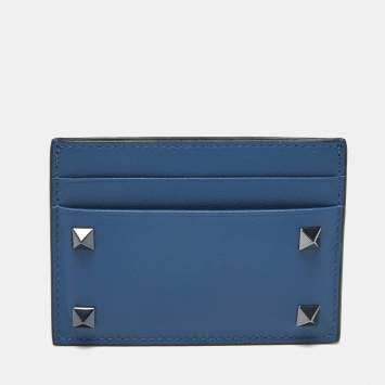 مملوكة مسبقًا Valentino Blue Leather Rockstud Card Holder