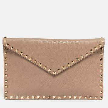 Pre Owned Valentino Dusty Pink Leather Rockstud Envelope Pouch