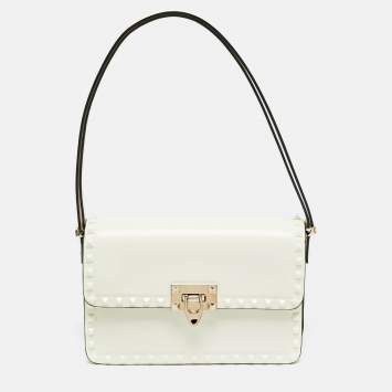 مملوكة مسبقًا Valentino Rockstud Off White Leather Shoulder Bag