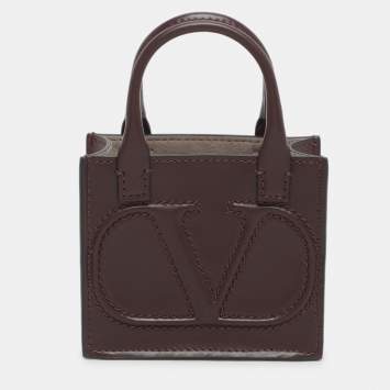 Pre Owned Valentino VLogo Mini Burgundy Leather Tote