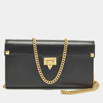 Pre Owned محفظة فالنتينو سلسلة جلد سوداء روكستد الكوف