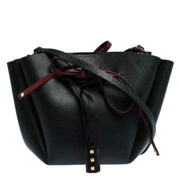 Pre Owned Valentino Green Leather Medium VLOGO Bucket Bag