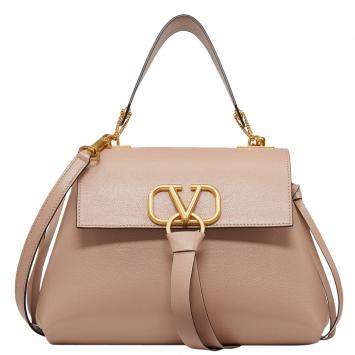 Pre Owned Valentino Rose Canelle Leather Small VRING Top Handle Bag
